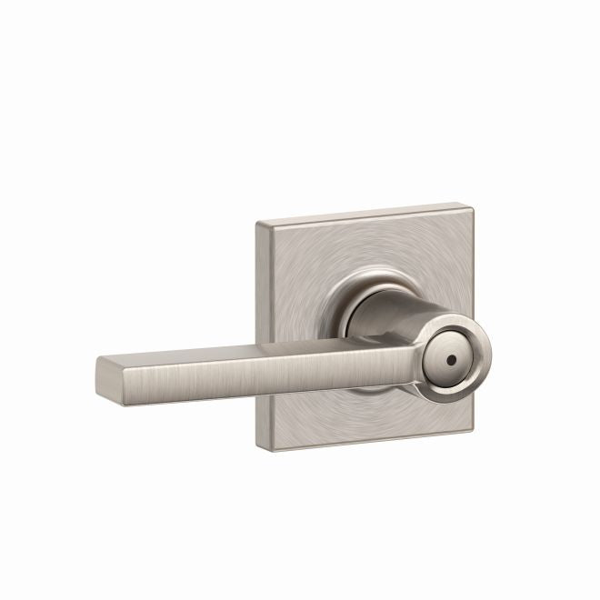 Schlage Latitude Privacy Lever With Collins Rosette in Satin Nickel finish