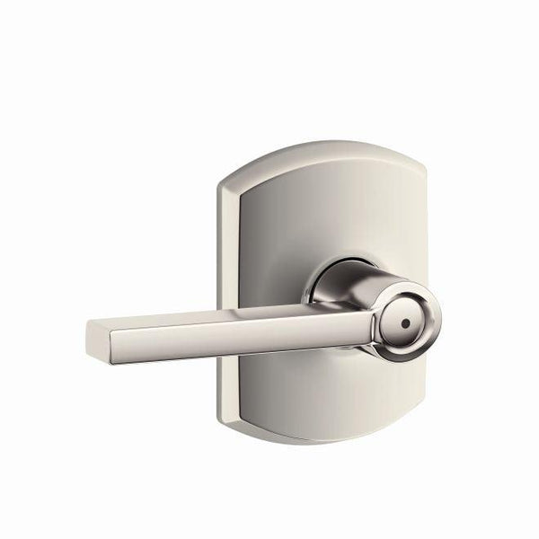 Schlage Latitude Privacy Lever With Greenwich Rosette in Polished Nickel finish