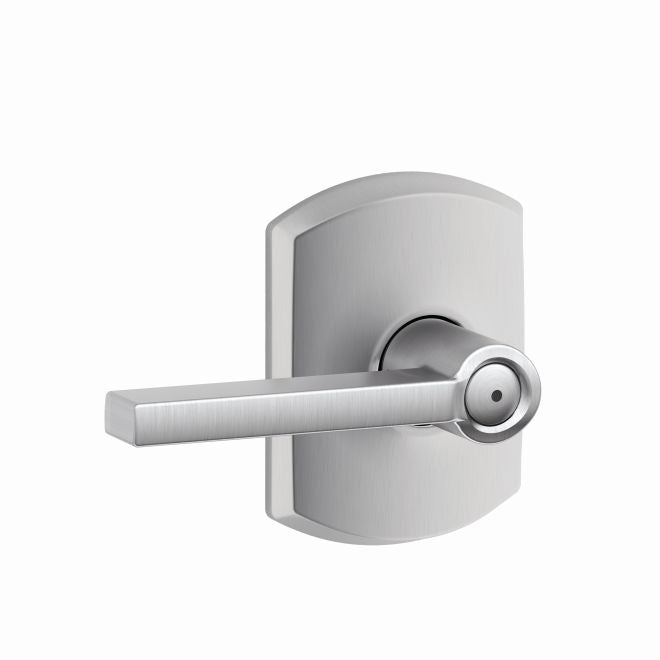 Schlage Latitude Privacy Lever With Greenwich Rosette in Satin Chrome finish