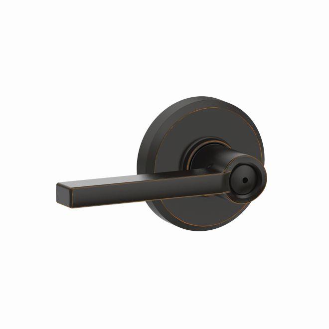 Schlage Latitude Privacy Lever With Greyson Rosette in Aged Bronze finish