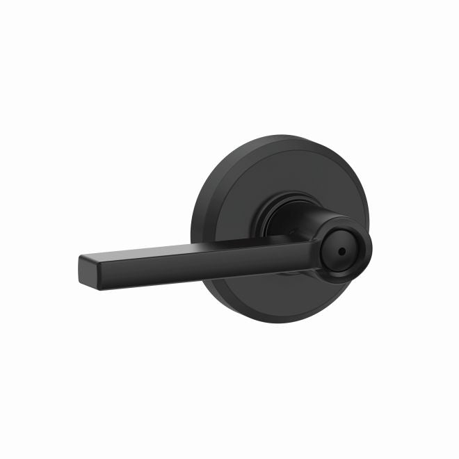 Schlage Latitude Privacy Lever With Greyson Rosette in Flat Black finish