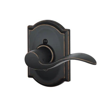 Schlage Left Hand Accent Dummy Lever With Camelot Rosette Interior Trim - Exterior Handleset Sold Separately in Aged Bronze finish