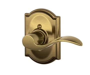 Schlage Left Hand Accent Dummy Lever With Camelot Rosette Interior Trim - Exterior Handleset Sold Separately in Antique Brass finish