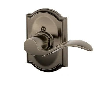 Schlage Left Hand Accent Dummy Lever With Camelot Rosette Interior Trim - Exterior Handleset Sold Separately in Antique Pewter finish