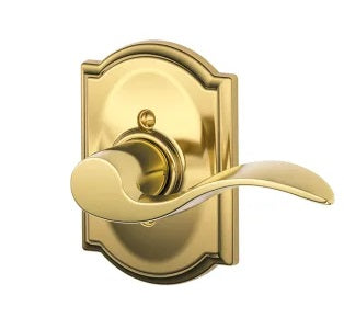 Schlage Left Hand Accent Dummy Lever With Camelot Rosette Interior Trim - Exterior Handleset Sold Separately in Bright Brass finish