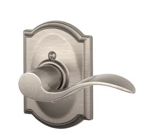 Schlage Left Hand Accent Dummy Lever With Camelot Rosette Interior Trim - Exterior Handleset Sold Separately in Satin Nickel finish