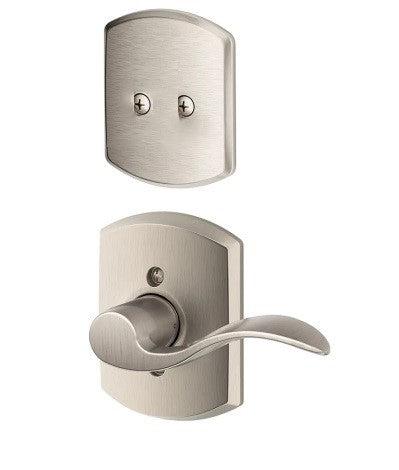 Schlage Left Hand Accent Dummy Lever With Greenwich Rosette Interior Trim - Exterior Handleset Sold Separately in Satin Nickel finish