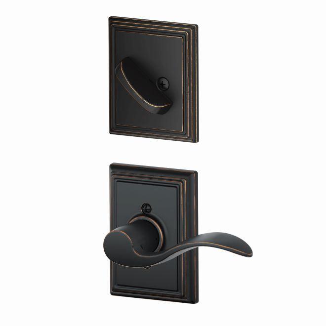 Schlage Left Hand Accent Lever With Addison Rosette Interior Active Trim - Exterior Handleset Sold Separately in Aged Bronze finish