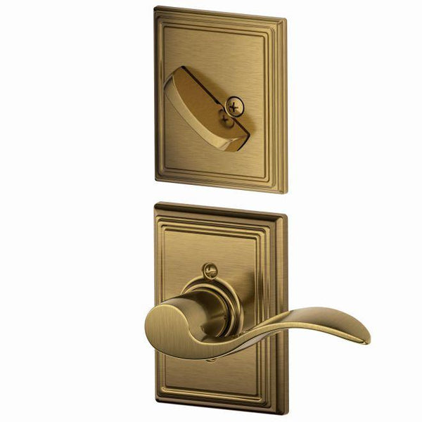 Schlage Left Hand Accent Lever With Addison Rosette Interior Active Trim - Exterior Handleset Sold Separately in Antique Brass finish