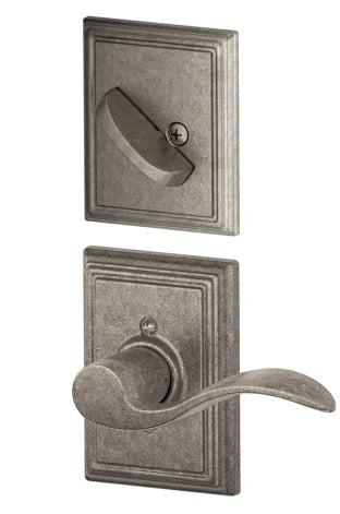 Schlage Left Hand Accent Lever With Addison Rosette Interior Active Trim - Exterior Handleset Sold Separately in Distressed Nickel finish