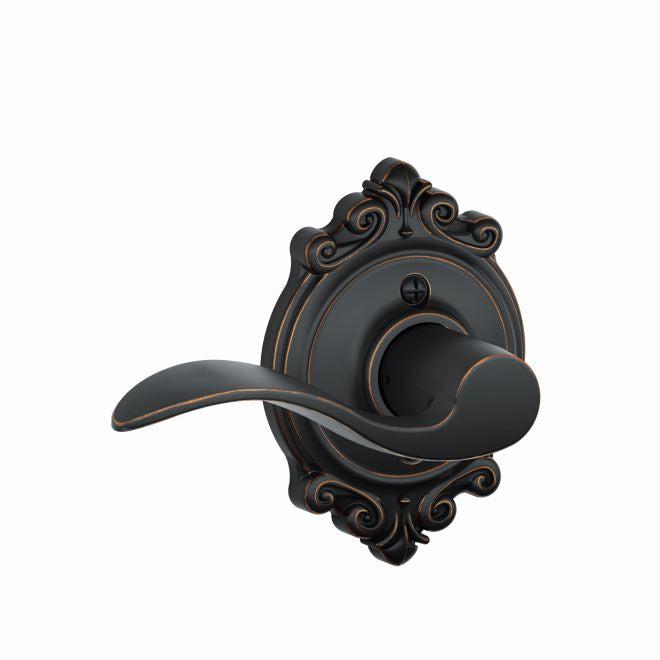 Schlage Left Hand Accent Lever With Brookshire Rosette Half Dummy in Aged Bronze finish