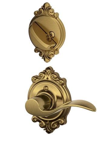 Schlage Left Hand Accent Lever With Brookshire Rosette Interior Active Trim - Exterior Handleset Sold Separately in Antique Brass finish