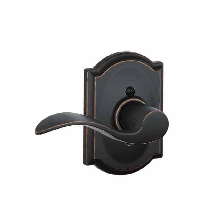 Schlage Left Hand Accent Lever With Camelot Rosette Half Dummy in Aged Bronze finish