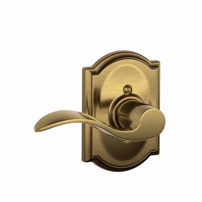 Schlage Left Hand Accent Lever With Camelot Rosette Half Dummy in Antique Brass finish