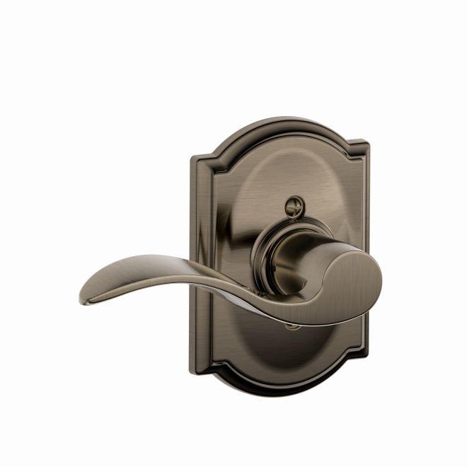 Schlage Left Hand Accent Lever With Camelot Rosette Half Dummy in Antique Pewter finish