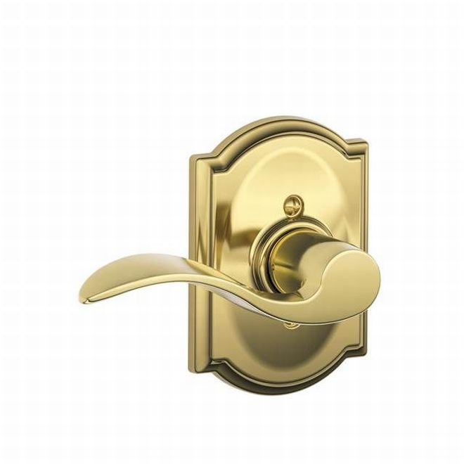 Schlage Left Hand Accent Lever With Camelot Rosette Half Dummy in Bright Brass finish