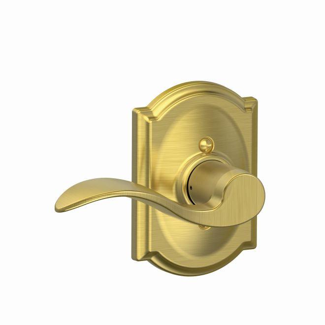 Schlage Left Hand Accent Lever With Camelot Rosette Half Dummy in Satin Brass finish