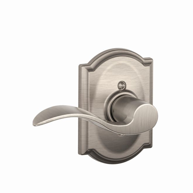 Schlage Left Hand Accent Lever With Camelot Rosette Half Dummy in Satin Nickel finish