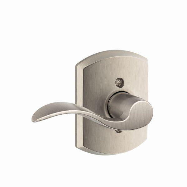 Schlage Left Hand Accent Lever With Greenwich Rosette Half Dummy in Satin Nickel finish