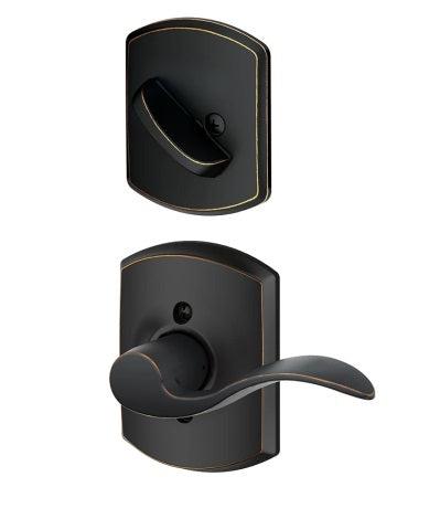 Schlage Left Hand Accent Lever With Greenwich Rosette Interior Active Trim - Exterior Handleset Sold Separately in Aged Bronze finish