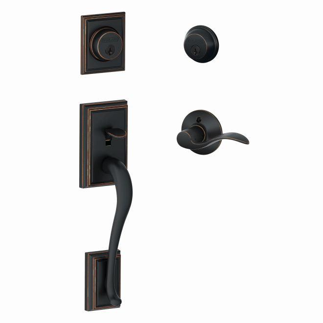 Schlage Left Hand Addison Double Cylinder Handleset With Accent Lever in Aged Bronze finish