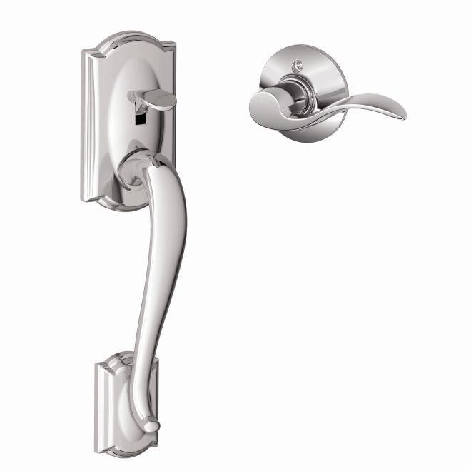 Schlage Left Hand Camelot Bottom Half Handleset With Accent Lever in Bright Chrome finish