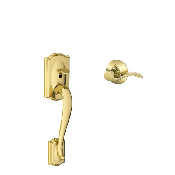 Schlage Left Hand Camelot Bottom Half Handleset With Accent Lever in Lifetime Brass finish