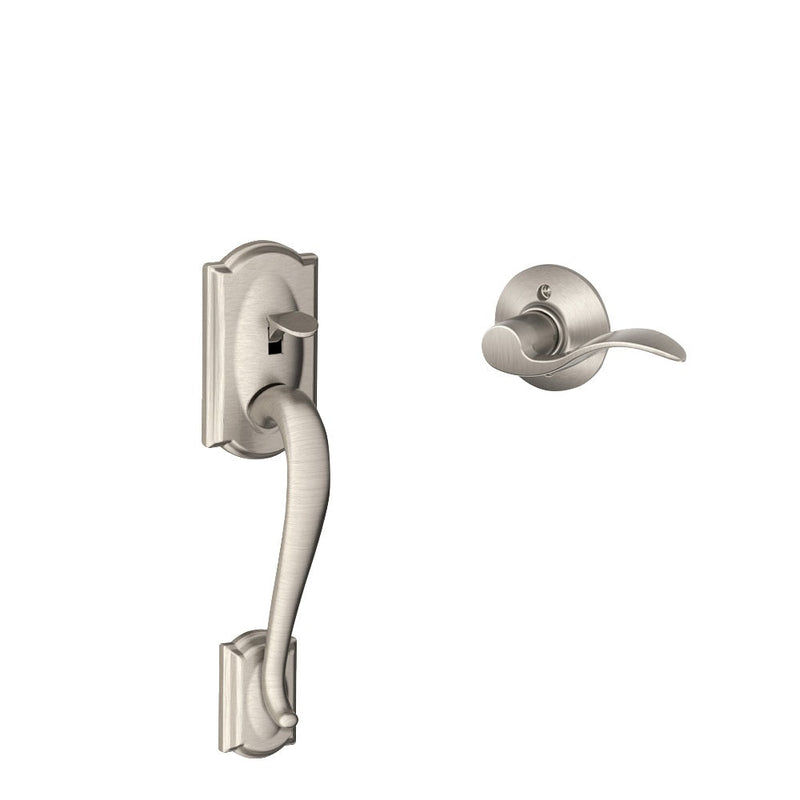 Schlage Left Hand Camelot Bottom Half Handleset With Accent Lever in Satin Nickel finish