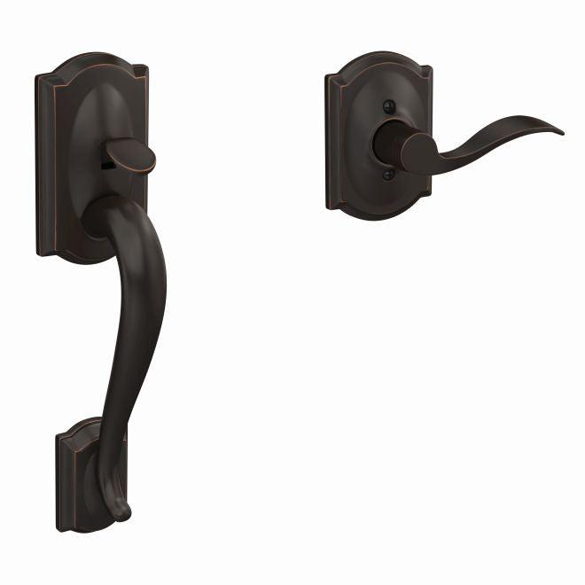 Schlage Left Hand Camelot Bottom Half Handleset With Accent Lever With Camelot Rosette in Aged Bronze finish