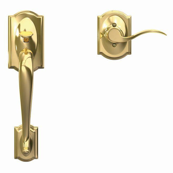 Schlage Left Hand Camelot Bottom Half Handleset With Accent Lever With Camelot Rosette in Bright Brass finish