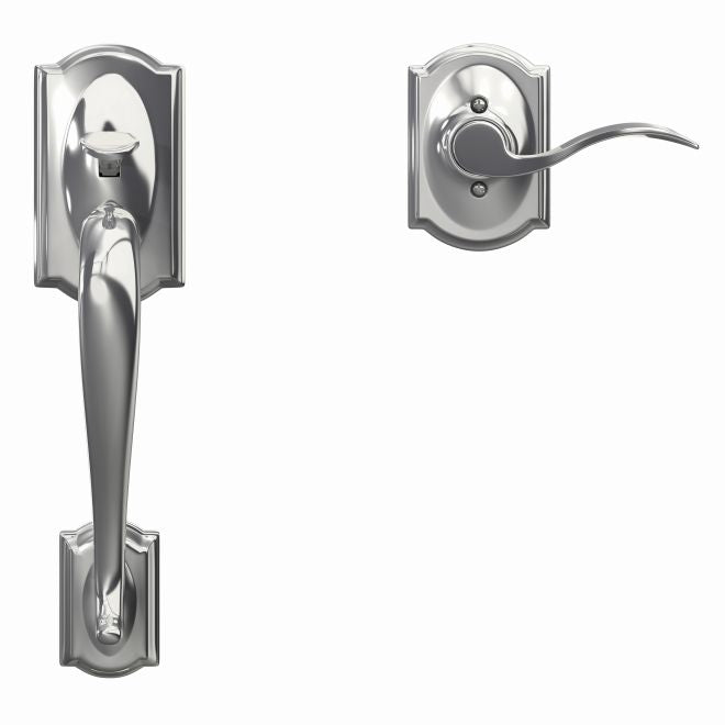 Schlage Left Hand Camelot Bottom Half Handleset With Accent Lever With Camelot Rosette in Bright Chrome finish