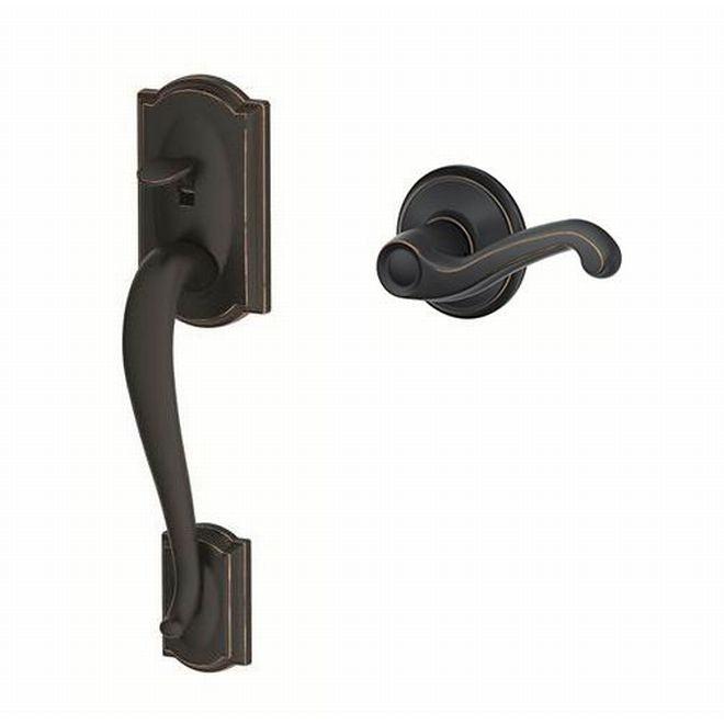 Schlage Left Hand Camelot Bottom Half Handleset With Flair Lever in Aged Bronze finish