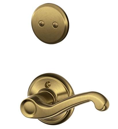 Schlage Left Hand Flair Dummy Lever Interior Trim - Exterior Handleset Sold Separately in Antique Brass finish