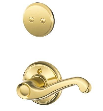 Schlage Left Hand Flair Dummy Lever Interior Trim - Exterior Handleset Sold Separately in Bright Brass finish