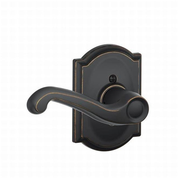 Schlage Left Hand Flair Dummy Lever With Camelot Rosette Interior Trim - Exterior Handleset Sold Separately in Aged Bronze finish