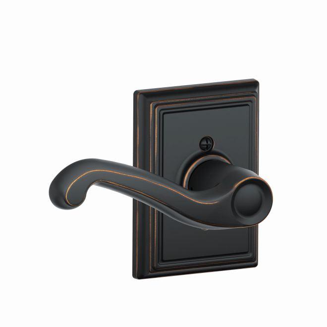 Schlage Left Hand Flair Lever With Addison Rosette Half Dummy in Aged Bronze finish