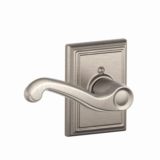 Schlage Left Hand Flair Lever With Addison Rosette Half Dummy in Satin Nickel finish