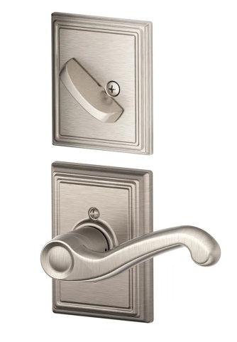 Schlage Left Hand Flair Lever With Addison Rosette Interior Active Trim - Exterior Handleset Sold Separately in Satin Nickel finish