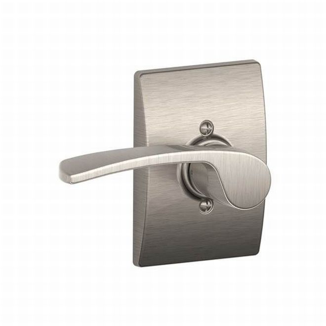 Schlage Left Hand Merano Dummy Lever With Century Rosette Interior Trim - Exterior Handleset Sold Separately in Satin Nickel finish