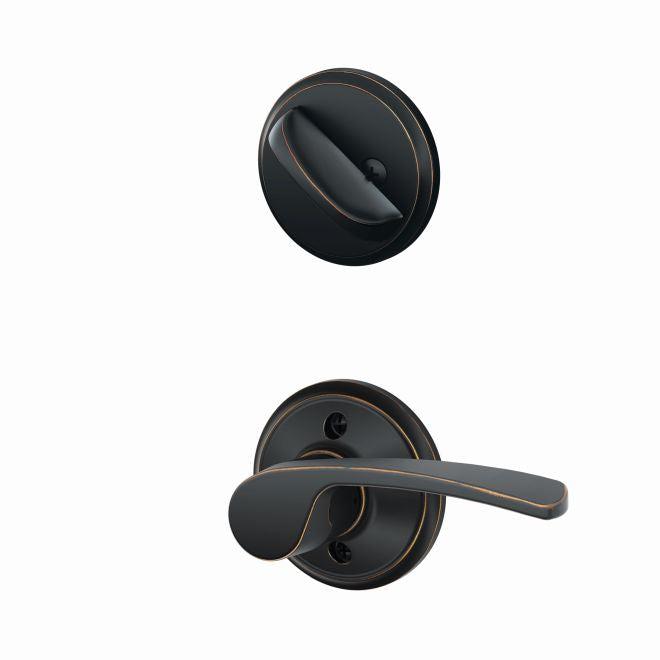 Schlage Left Hand Merano Lever Interior Active Trim - Exterior Handleset Sold Separately in Aged Bronze finish