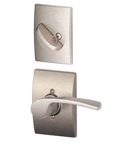 Schlage Left Hand Merano Lever With Century Rosette Interior Active Trim - Exterior Handleset Sold Separately in Satin Nickel finish