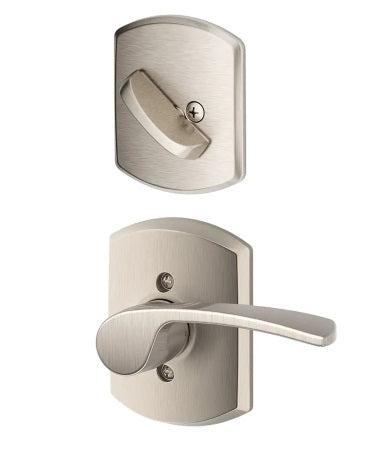 Schlage Left Hand Merano Lever With Greenwich Rosette Interior Active Trim - Exterior Handleset Sold Separately in Satin Nickel finish