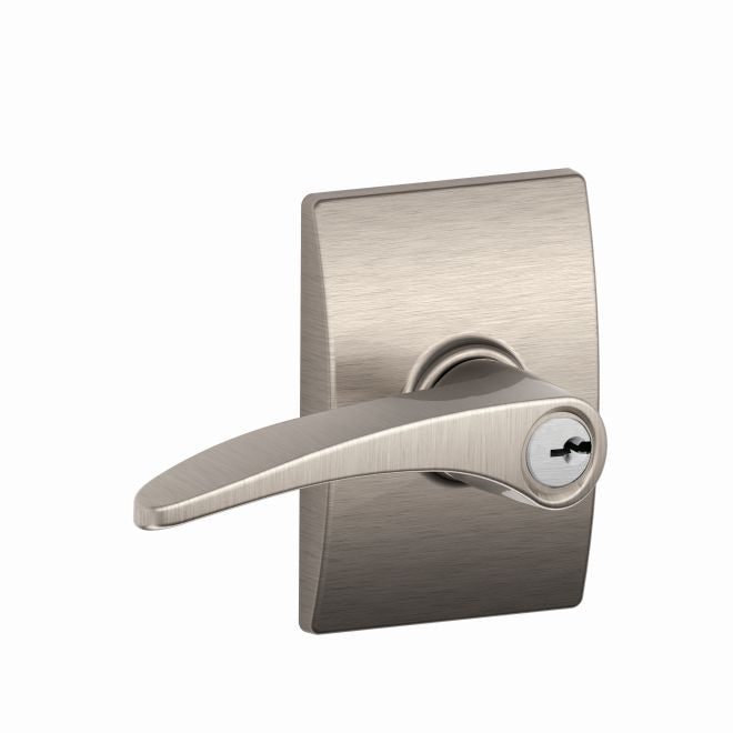 Schlage Manhattan Lever With Century Rosette Keyed Entry Lock in Satin Nickel finish