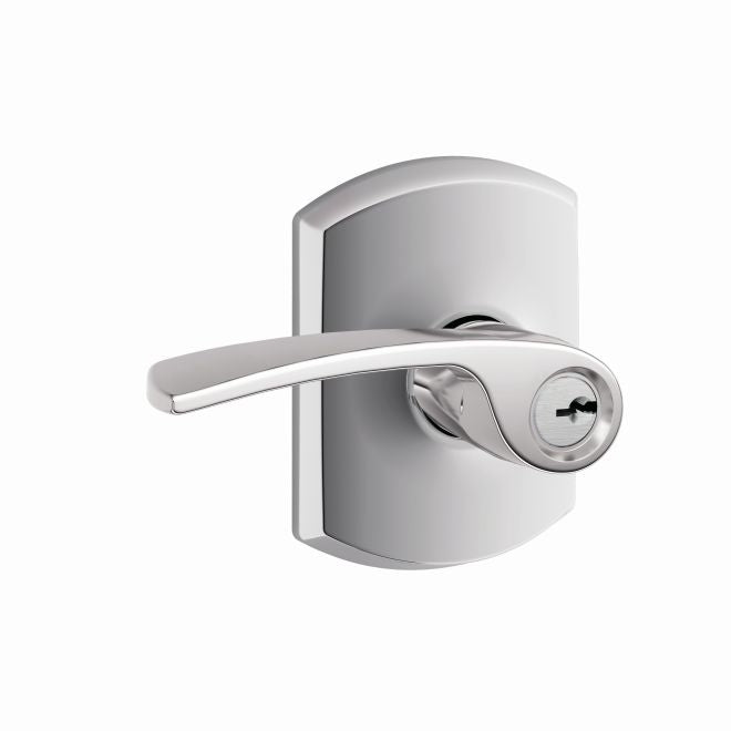 Schlage Merano Lever With Greenwich Rosette Keyed Entry Lock in Bright Chrome finish