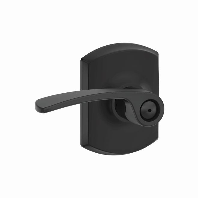 Schlage Merano Privacy Lever With Greenwich Rosette in Flat Black finish