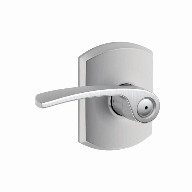 Schlage Merano Privacy Lever With Greenwich Rosette in Satin Chrome finish