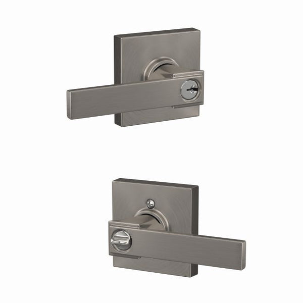 Schlage Northbrook Lever With Collins Rosette Keyed Entry in Satin Nickel finish