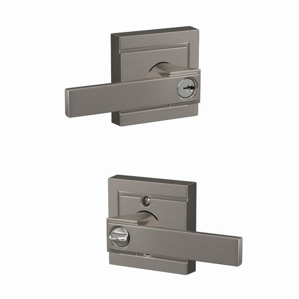 Schlage Northbrook Lever With Upland Rosette Keyed Entry Lock in Satin Nickel finish