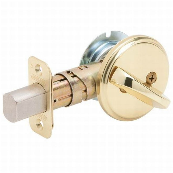 Schlage One Sided Deadbolt in Bright Brass finish