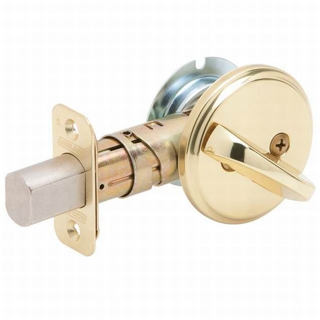 Schlage One Sided Deadbolt in Bright Brass finish